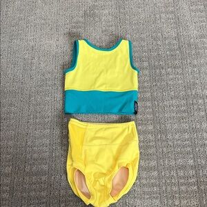 Yellow and Teal Two-Piece reversible top dance wear